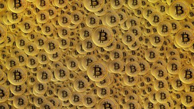 Çoklu altın bitcoin 'lerin arka planı. Şifreleme para birimi duvar kağıdı arkaplanı.