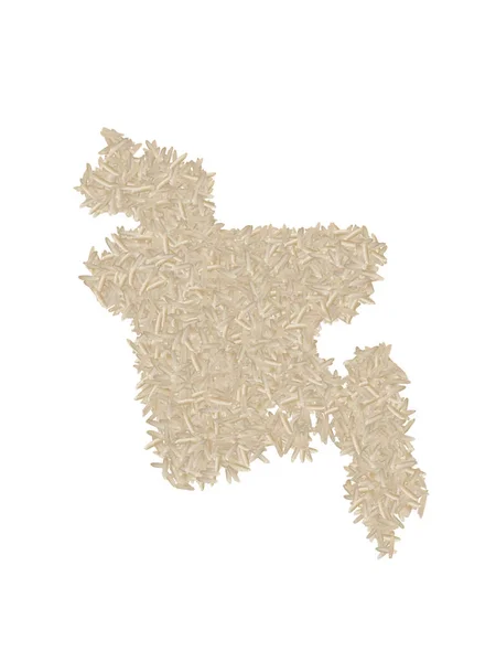 バングラデシュの地図は 白い孤立した背景に白い米粒で作られています 農業または健康の概念 — ストック写真