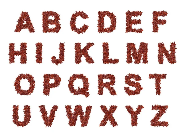 Rijstlettertype Compleet Alfabet Gemaakt Met Rode Rijstkorrels Vette Sans Seriefletters — Stockfoto