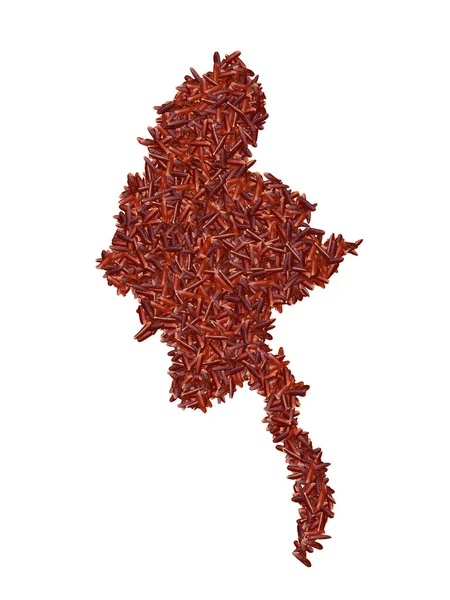 ミャンマーの地図は 白い隔離された背景に赤い米粒で作られました 農業または健康の概念 — ストック写真