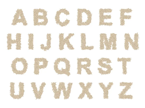 Rijstlettertype Compleet Alfabet Gemaakt Met Witte Rijst Lange Korrels Vet — Stockfoto
