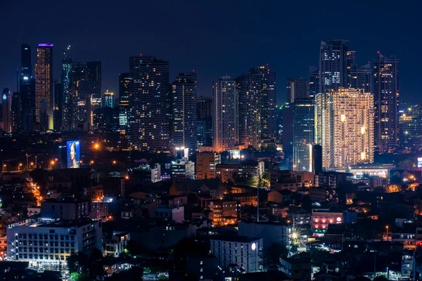 Metro Manila Filipinas Horizonte Makati Por Noche Población Rockwell Distritos — Foto de Stock