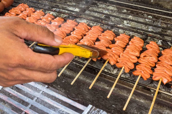 Marinade Borstelen Spekjes Kippendunne Darm Lokaal Bekend Filippijnen Als Isaw — Stockfoto