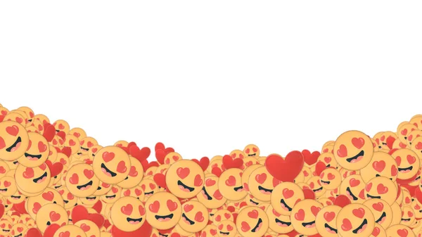 Background Many Love Emojis Filling Bottom Half Screen Social Media — Stockfoto