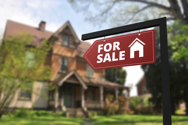 Sale Sign Front Old Historical Mansion — Stock Photo, Image
