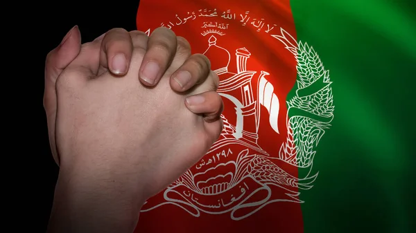 Een Hand Gebed Voor Vlag Van Afghanistan Bidden Voor Het — Stockfoto