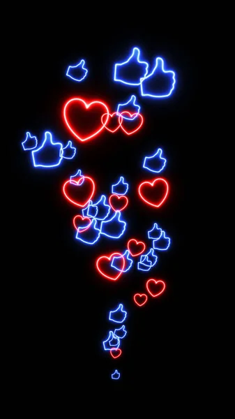 Een Gestage Opwaartse Stroom Van Neonblauwe Rode Hartsymbolen Overlay Grafisch — Stockfoto