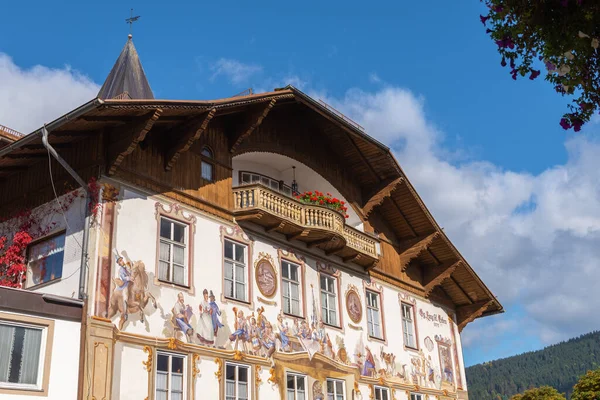 Oberammergau Bavaria Németország Október 2020 Híres Freskók Ház Homlokzatán — Stock Fotó