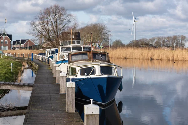 Boats Moored Coast Dutch Village — Stock Photo, Image