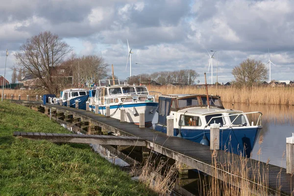 Kolhorn North Holland Netherlands January 2021 Dutch Landscape Boats Moored — Stock Photo, Image