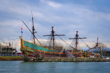Historical ship Batavia in the shipyard of Lelystad, The Netherl