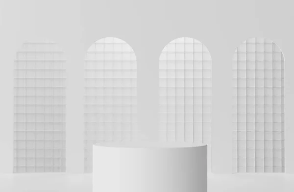 Formas Geométricas Renderização Exibição Pódio Branco Cor Mármore Branco Pedestal — Fotografia de Stock
