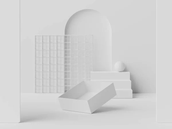Formy Geometryczne Blank Podium Wyświetlacz Białym Kolorze Marmuru Minimalistyczny Postument — Zdjęcie stockowe