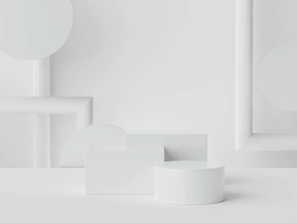 Formas Geométricas Renderização Exibição Pódio Branco Cor Mármore Branco Pedestal — Fotografia de Stock