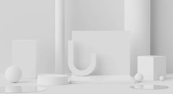 3D渲染几何形式 空白讲台展示白色大理石色 最低限度的基座或展示场景 为当前的产品和模拟 化妆品广告的背景摘要 — 图库照片
