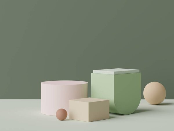 3d rendering of minimal scene of white blank podium with earth tones color theme. Display stand for product presentation mock up and cosmetic advertising. Cylinder stage in ornament simple design.