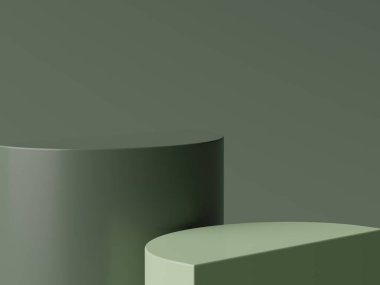 Toprak tonları renk temalı en az beyaz boş podyumun 3D görüntüsü. Ürün sunumu için gösterim standı. Makyaj ve kozmetik reklamları. Basit tasarımda silindir aşaması.