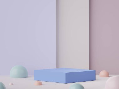 Toprak tonları renk temalı en az beyaz boş podyumun 3D görüntüsü. Ürün sunumu için gösterim standı. Makyaj ve kozmetik reklamları. Basit tasarımda silindir aşaması.