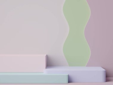 Toprak tonları renk temalı en az beyaz boş podyumun 3D görüntüsü. Ürün sunumu için gösterim standı. Makyaj ve kozmetik reklamları. Basit tasarımda silindir aşaması.