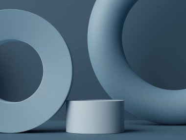 Toprak tonları renk temalı en az beyaz boş podyumun 3D görüntüsü. Ürün sunumu için gösterim standı. Makyaj ve kozmetik reklamları. Basit tasarımda silindir aşaması.