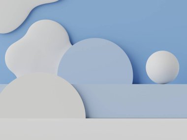 Pastel rengin, toprak tonları temalı, beyaz, boş podyumun en az üç boyutlu görüntüsü. Sönük doymuş renk. Basit geometrik şekiller tasarımı. Ürün modeli ve sunumu için modern ekran.