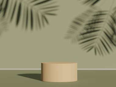 Pastel rengin, toprak tonları temalı, beyaz, boş podyumun en az üç boyutlu görüntüsü. Sönük doymuş renk. Basit geometrik şekiller tasarımı. Ürün modeli ve sunumu için modern ekran.