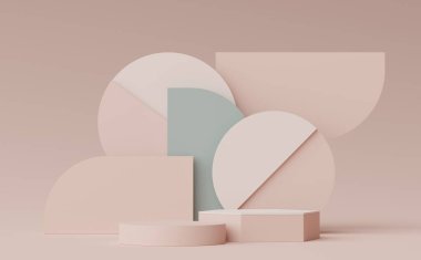 Ürünleri, kozmetik sunumları ve maketleri göstermek için 3d 'lik asgari ekran podyumu. Pastel toprak arkaplanlı gösteri sahnesi.