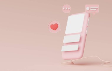 3D render minimal cep telefonu veya akıllı telefon beyaz fotokopi alanı ile çalışmak için model ve yaratıcı tasarım için. Reklam için boş ekran.