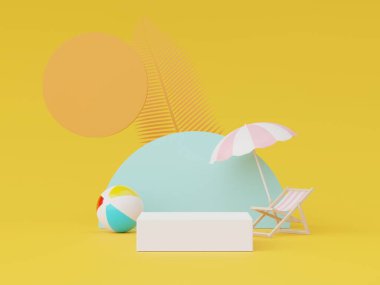 Yaz sezonu arka plan konsepti olan 3D minimal ekran podyumu. Minimalist kaide.