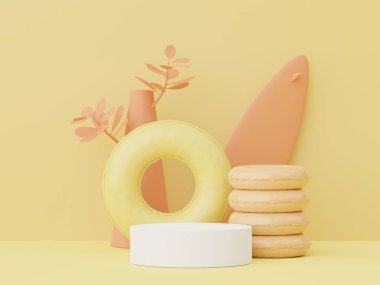 Yaz sezonu arka plan konsepti olan 3D minimal ekran podyumu. Minimalist kaide.