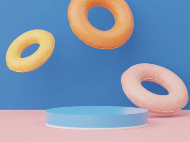 Yaz sezonu arka plan konsepti olan 3D minimal ekran podyumu. Minimalist kaide.