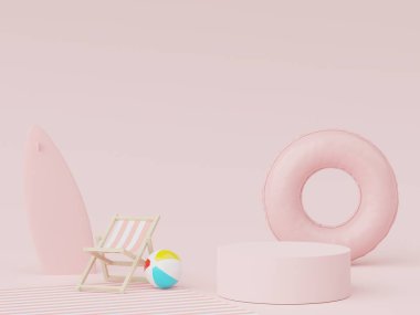 Yaz sezonu arka plan konsepti olan 3D minimal ekran podyumu. Minimalist kaide.