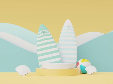Yaz sezonu arka plan konsepti olan 3D minimal ekran podyumu. Minimalist kaide.