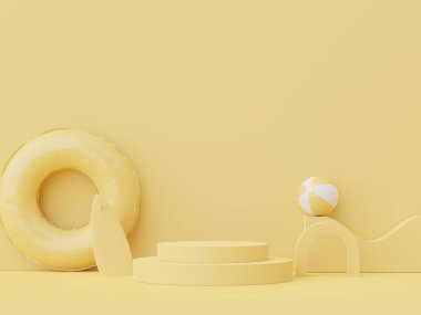 Yaz sezonu arka plan konsepti olan 3D minimal ekran podyumu. Minimalist kaide.