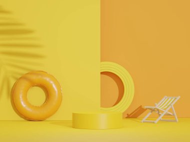 Yaz sezonu arka plan konsepti olan 3D minimal ekran podyumu. Minimalist kaide.