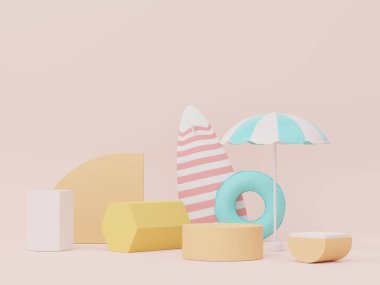 Yaz sezonu arka plan konsepti olan 3D minimal ekran podyumu. Minimalist kaide.