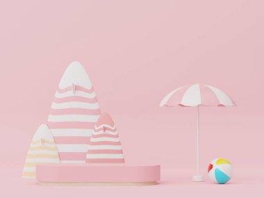 Yaz sezonu arka plan konsepti olan 3D minimal ekran podyumu. Minimalist kaide.