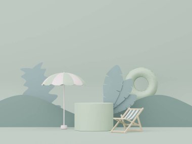 Yaz sezonu arka plan konsepti olan 3D minimal ekran podyumu. Minimalist kaide.