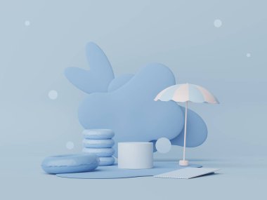 Yaz sezonu arka plan konsepti olan 3D minimal ekran podyumu. Minimalist kaide.