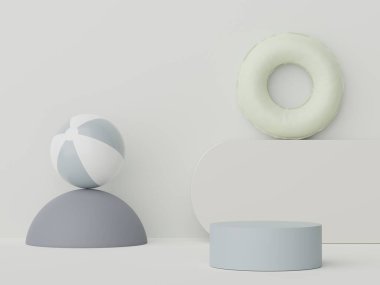 Yaz sezonu arka plan konsepti olan 3D minimal ekran podyumu. Minimalist kaide.