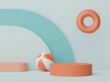 Yaz sezonu arka plan konsepti olan 3D minimal ekran podyumu. Minimalist kaide.