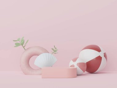 Yaz sezonu arka plan konsepti olan 3D minimal ekran podyumu. Minimalist kaide.