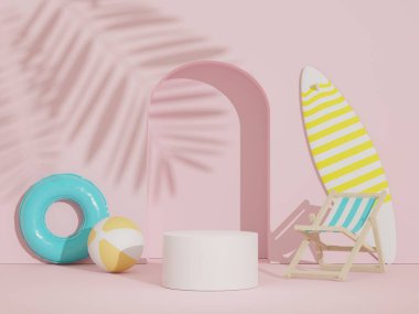 Yaz sezonu arka plan konsepti olan 3D minimal ekran podyumu. Minimalist kaide.