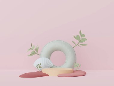 Yaz sezonu arka plan konsepti olan 3D minimal ekran podyumu. Minimalist kaide.