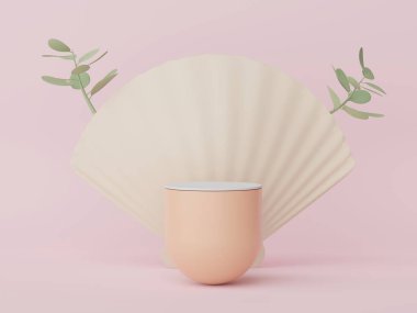 Yaz sezonu arka plan konsepti olan 3D minimal ekran podyumu. Minimalist kaide.