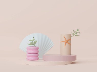 Yaz sezonu arka plan konsepti olan 3D minimal ekran podyumu. Minimalist kaide.