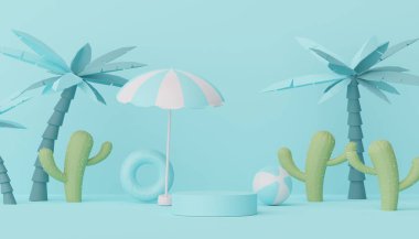 Yaz sezonu arka plan konsepti olan 3D minimal ekran podyumu. Minimalist kaide.