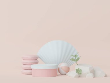 Yaz sezonu arka plan konsepti olan 3D minimal ekran podyumu. Minimalist kaide.