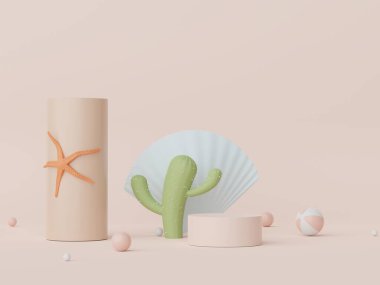 Yaz sezonu arka plan konsepti olan 3D minimal ekran podyumu. Minimalist kaide.