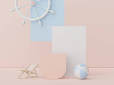 3D podyum, yaz konseptli ürün sunumu için. Kozmetik reklamcılık için kaldırım platformu.